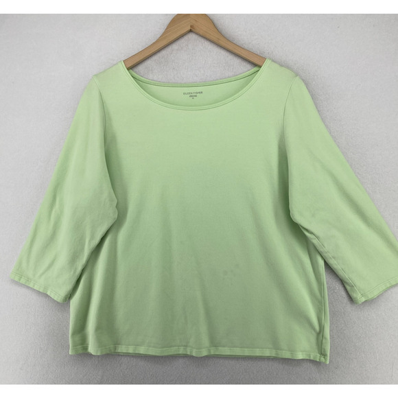 EILEEN FISHER Top XL Organic Cotton Stretch Jersey Scoop Neck 3/4 Sleeve Green - Picture 1 of 14